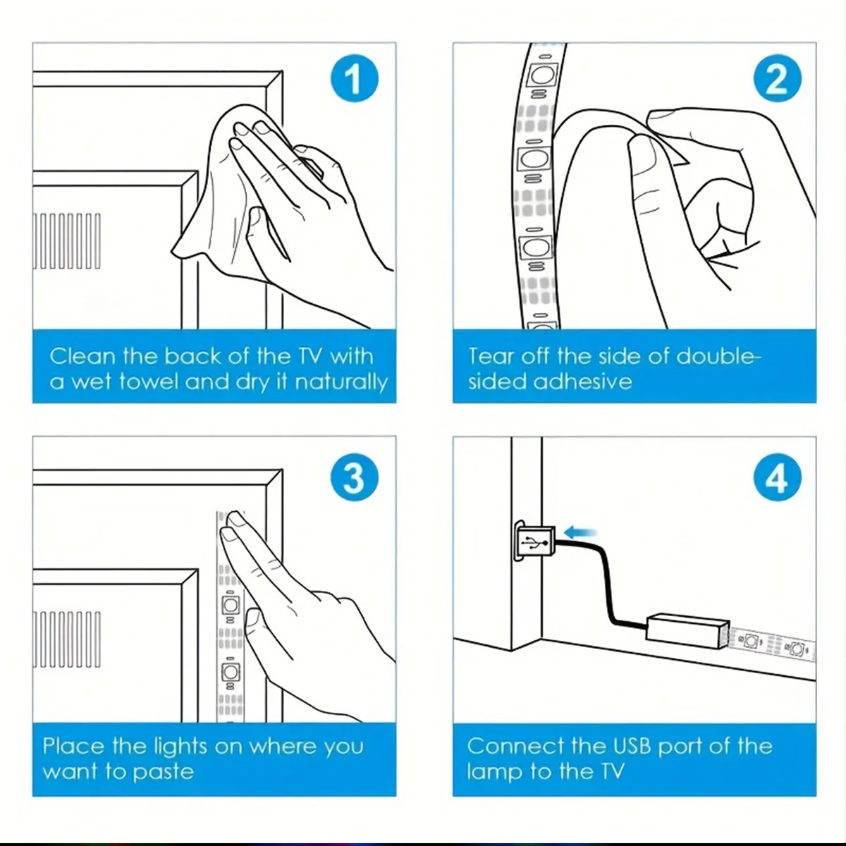1 шт. светодиодный светильник с питанием от USB и клеем для ТВ-фона подходит