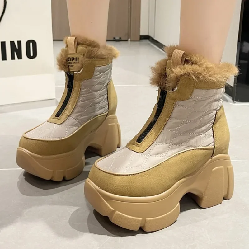 

Snow Fur Boots Women Warm Cotton Shoes Winter Designer 2024 Platform Flats Plush Chelsea Ankle Boots Chunky Zipper Botas Femme