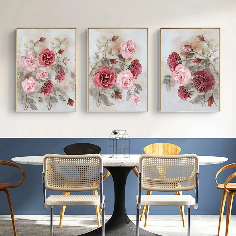

DIY 3D Nordic Prints Vintage Flower Rose Peony Wall Art Diamond Painting Retro Floral Wall Pictures For Living Room Decor 2023