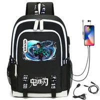 kamado tanjirou print anime backpack demon slayer cosplay usb shoulderbag bookbag travelbag school bag for teenager girl 2022