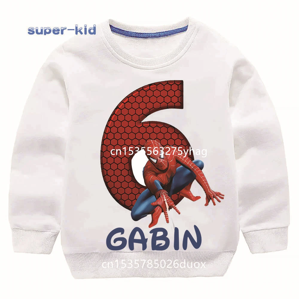 

2023 Autumn Winter 2 3 4 5 6 7 8 9 Year Marvel Spiderman Birthday Personalize Name Boy Hoodies Kid Spiderman Birthday Sweatshirt