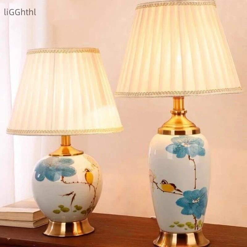

Modern Ceramic Table Desk Lamp LED Chinese Simple Creative Bedside Light For Home Living Room Bedroom Study Decor
