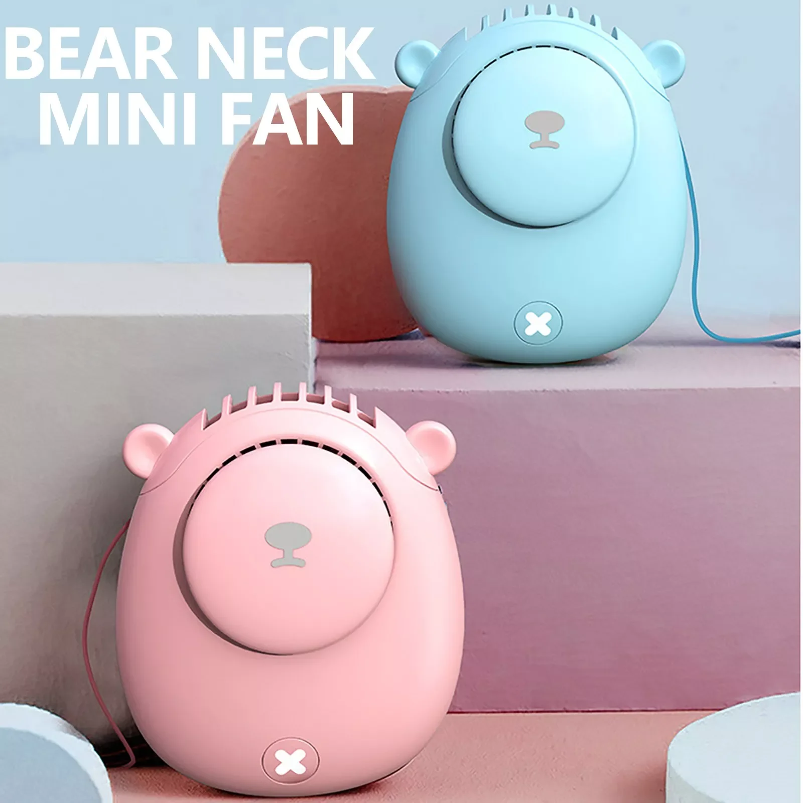 Neck Fan Portable Cute Bear Mini Fan Usb 5v Cooler Rechargeable Ventilador Outdoor Travel Handheld Silent Small Cooling Fans#dg4