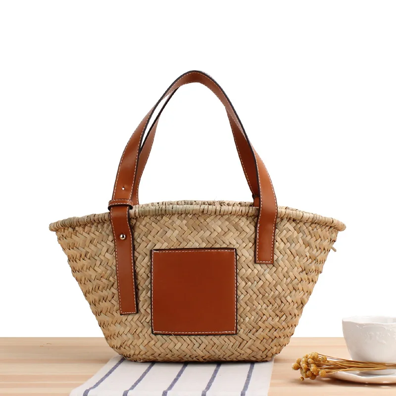

Casual Rattan Large Capacity Tote Designer Wicker Woven Women Handbags Summer Beach Bali Straw Bag Lady Travel Big Basket Purse