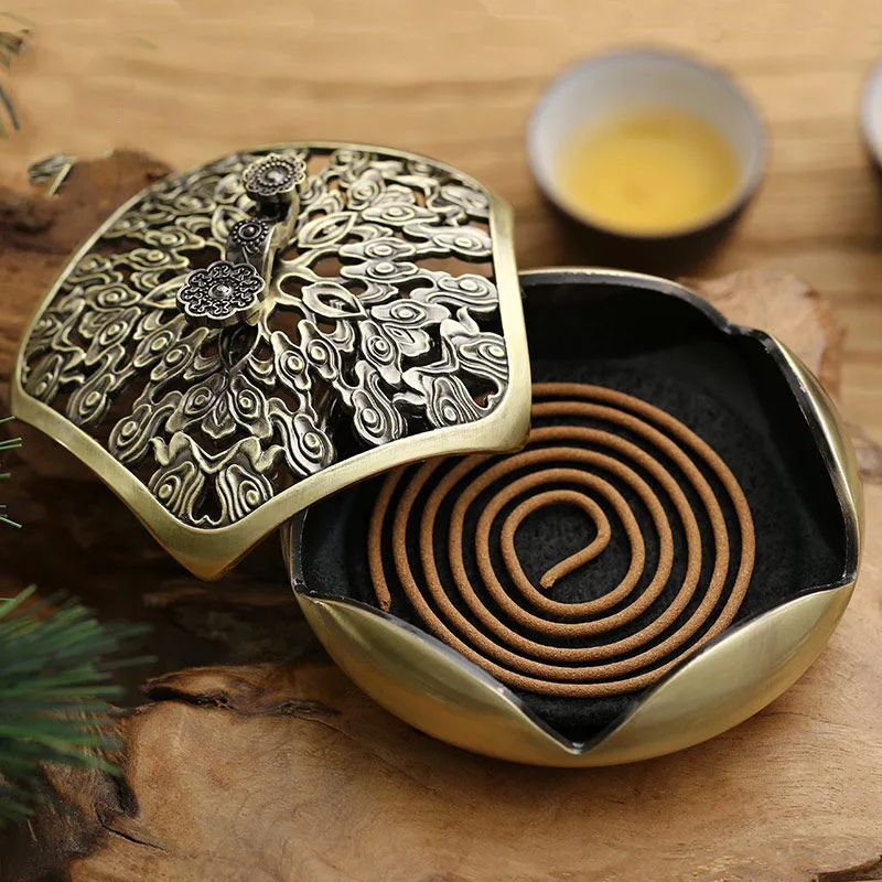 

1PC Delicate Bronze Ruyi Plate Copper Incense Burner Stick Holder Zen Garden Temples Studios Home Decor Comfort Incense Burner