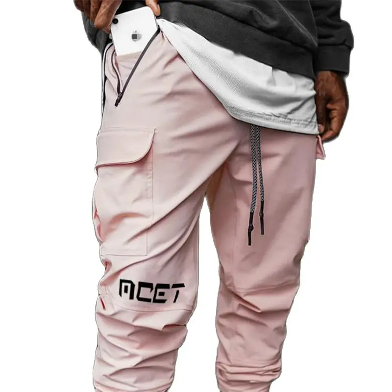 

Брюки мужские спортивные, хлопок, плотные, на молнии, для бега, фитнеса, повседневные модные штаны, розовые, черные, лето-осень