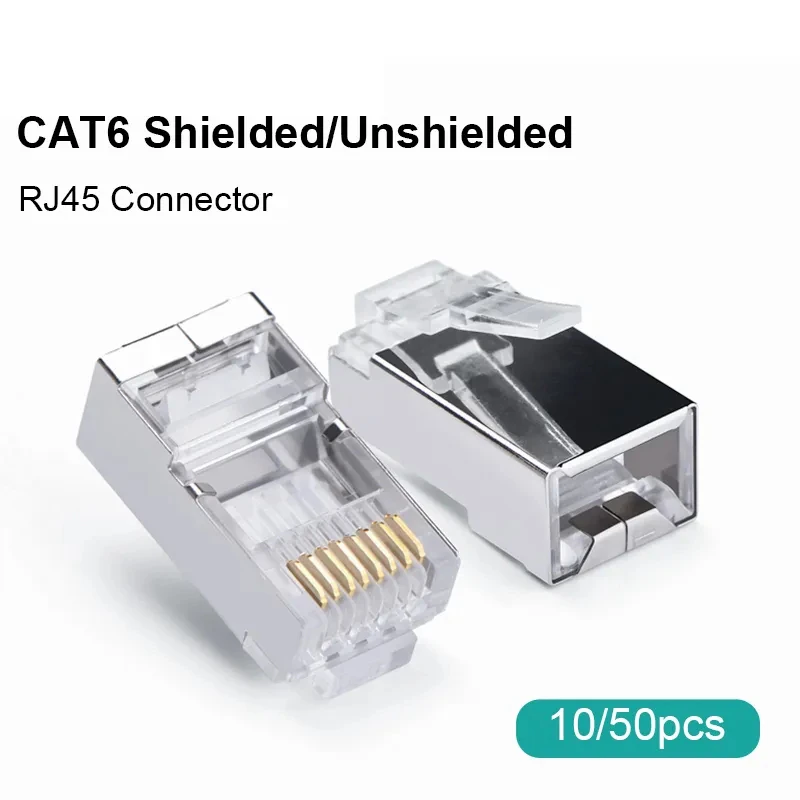 Разъем RJ45 CAT5e CAT6 8P8C модульный переходник с вилкой Ethernet кабельная головка 1 Гбит/с гигабитная сеть обжим Кристалл UTP 10/50 шт. OMAY