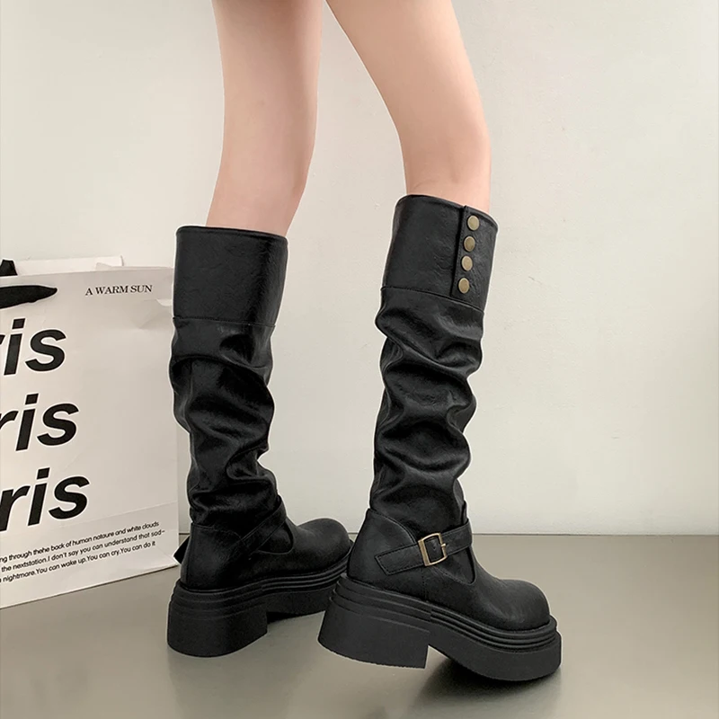 Винтажные коричневые женские сапоги в стиле пастушки вестерн модные длинные