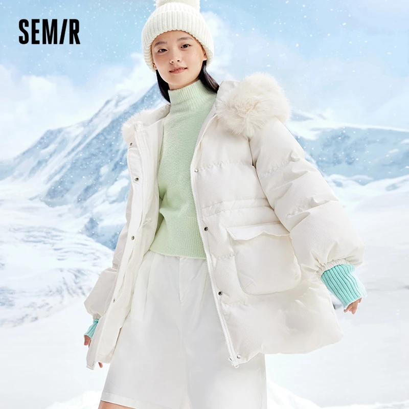

Пуховик Semir женский средней длины, с меховым воротником и капюшоном, новинка зимы 2022, свободное текстурное плотное пальто