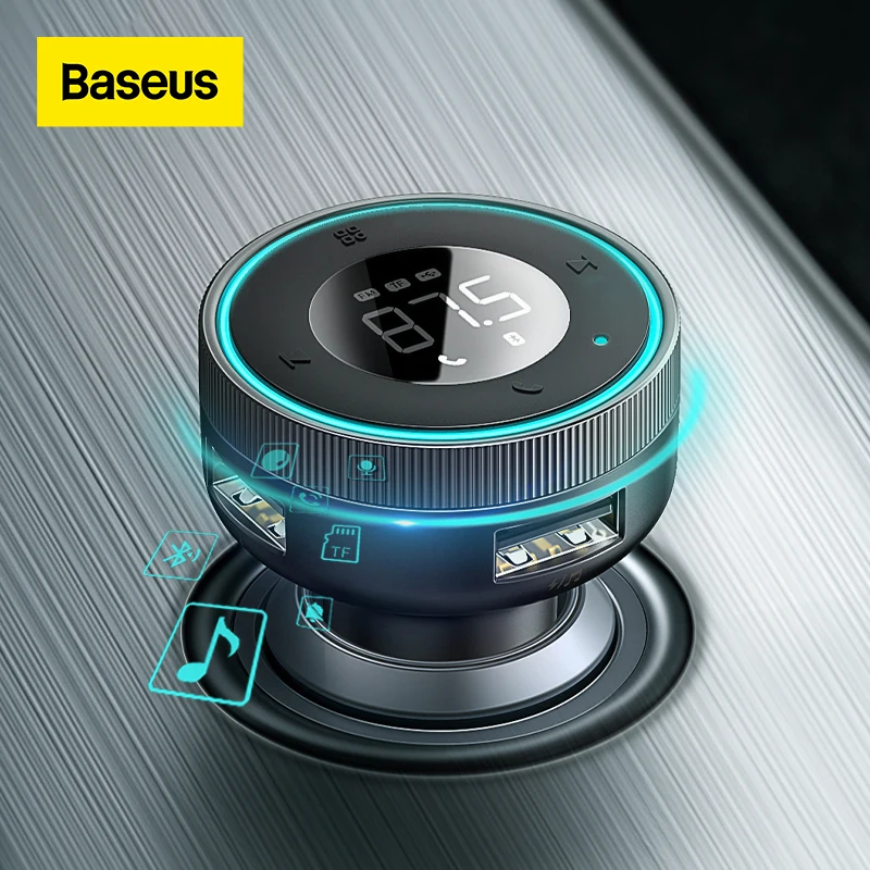 

2023 Baseus FM Transmitter Modulator Car Bluetooth 5.0 Handsfree Aux Adapter 3.4A Dual USB Car Charger MP3 Player Radio