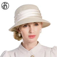 fs beige retro hats for women wedding elegant church wide brim summer sun protection derby cap ladies fedoras chapeau femme