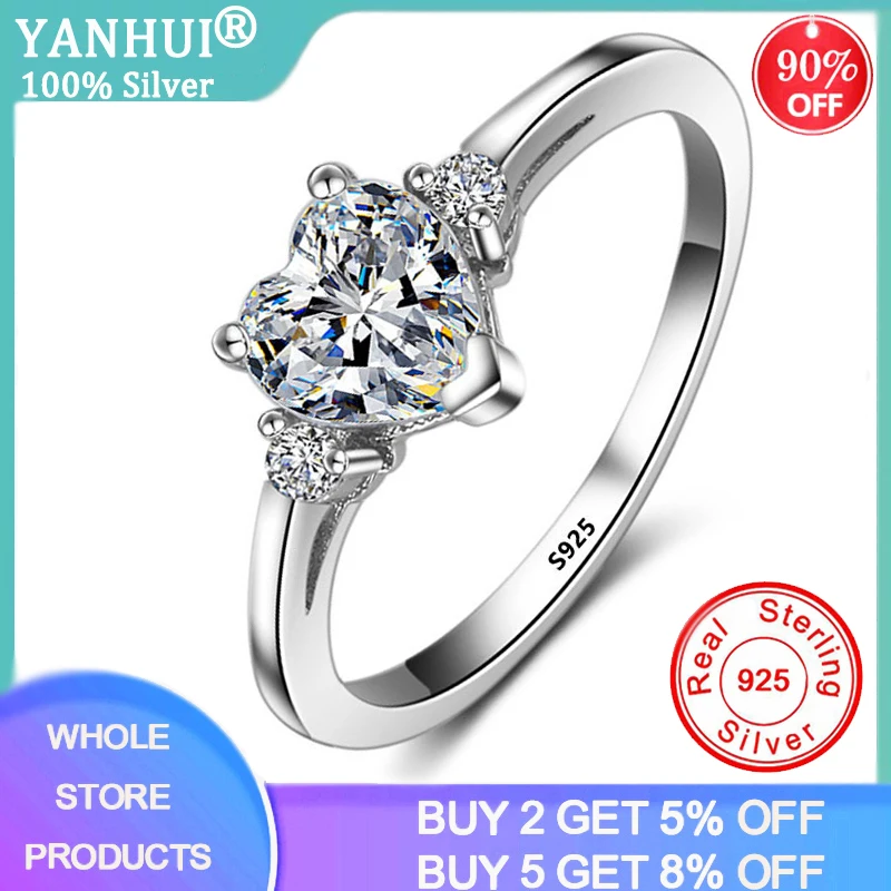 

YANHUI Simple Heart Solitaire Ring Tibetan Silver Wedding Gift Love Forever Engagement Rings for Women Jewelry JZ006