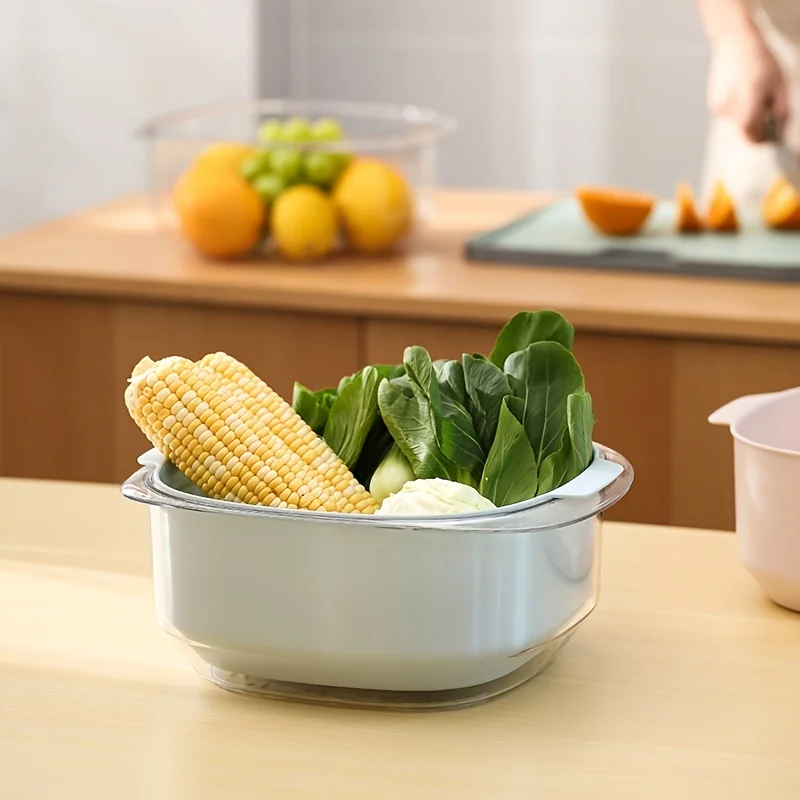 Большая двухслойная корзина для слива фруктов раковина прочная приготовления