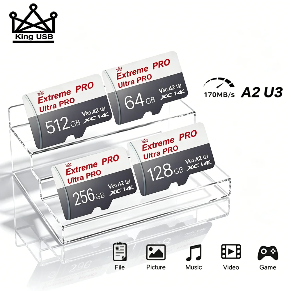 Фото Карта памяти SD 128 ГБ 256 ГБ 512 ГБ Micro TF SD U3 V30 A2 высокоскоростная, горячая распродажа, для дронов, квадрокоптеров, 4K UHD аэрофотосъемки №1