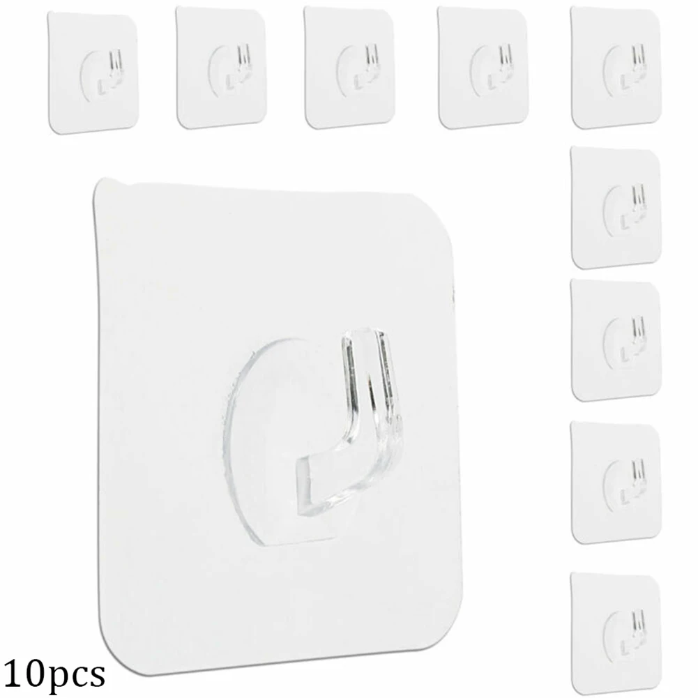 

20X Self Adhesive Hooks Water Oil Dust Proof Punch Free Strong Sticky Heavy Duty Seamless Transparent Hook Portable Installation