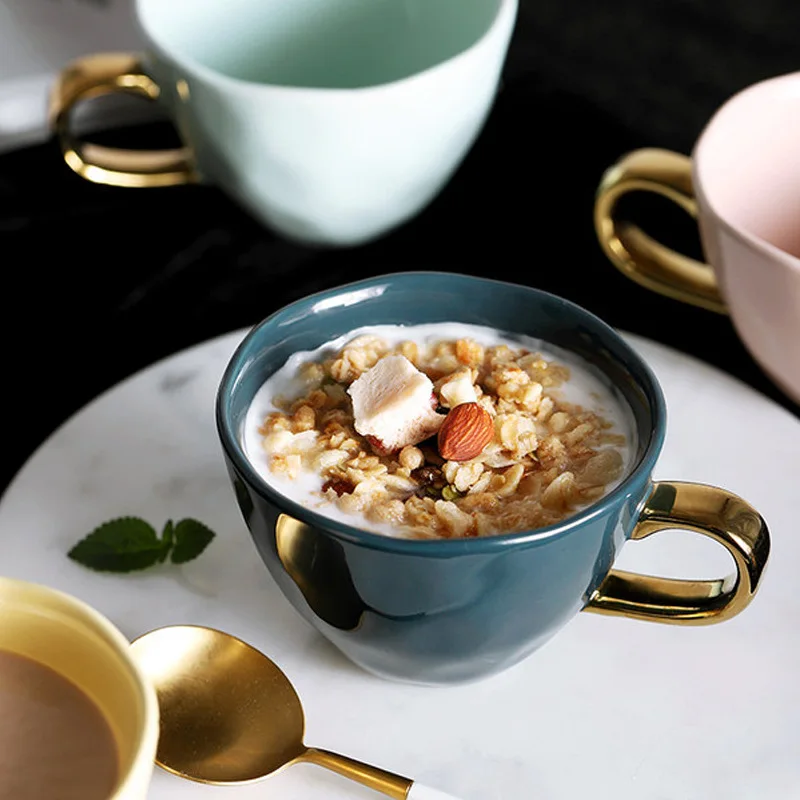 

Simple Colorful Glazed Ceramic Cups Large Nordic Kitchen Breakfast Cup Drinking Coffee Tea Milk Water Mug Gift for Couple Family