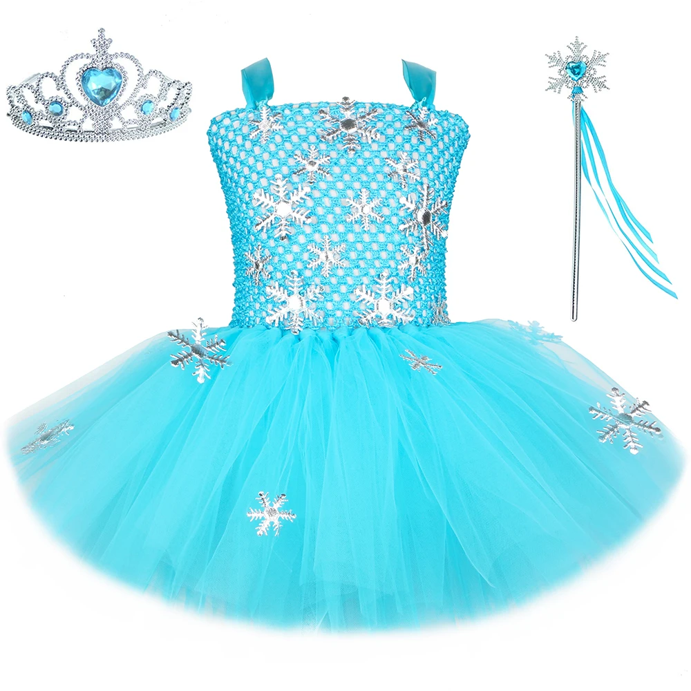 

Платье Эльзы для девочек, карнавальный костюм на Хэллоуин, детское платье-пачка Снежной королевы, нарядное платье принцессы со снежинками, детская одежда