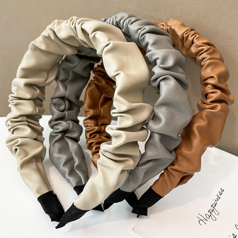 

Fashion Women Headband Hair Hoop PU Leather Hair Bands Women Girls Vintage Simple Wide Hairband Headwear Hair Accessories Gifts
