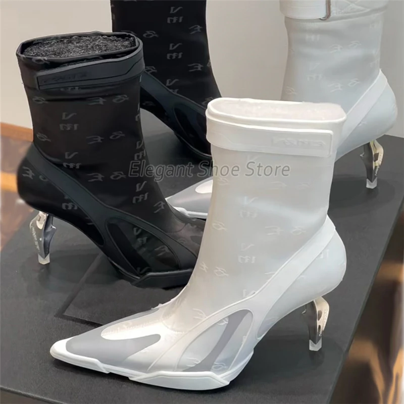 Новинка женские ботильоны на необычном каблуке с острым носком сексуальные