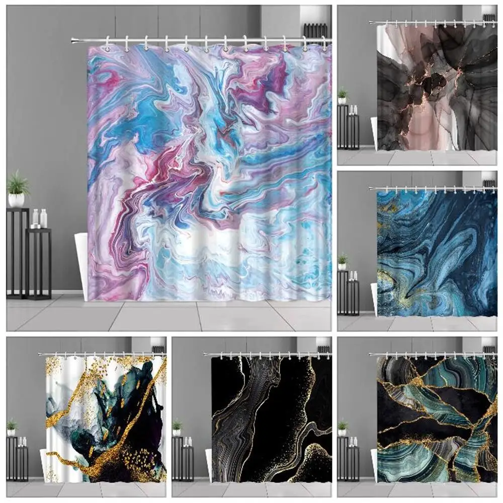 

Занавеска для душа с мраморной текстурой, абстрактная богемная Фантазийная текстура в виде Галактики, креативные тканевые Висячие шторы, декор для ванной комнаты