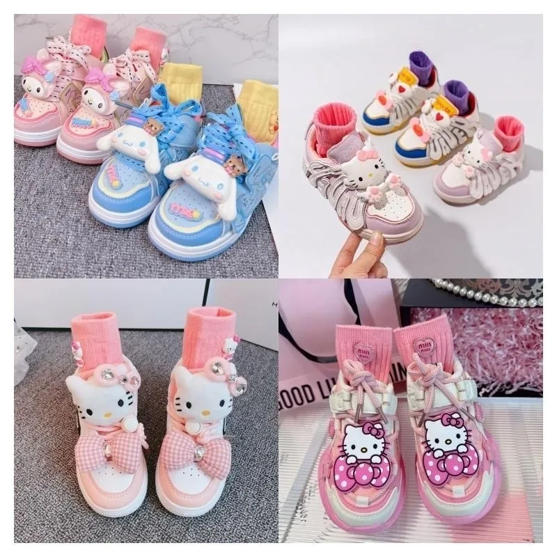 

Мультяшные Sanrios Hellokittys Cinnamoroll My Melody детская обувь на плоской подошве аниме кроссовки для мальчиков и девочек кавайные повседневные кроссовки с мягкой подошвой