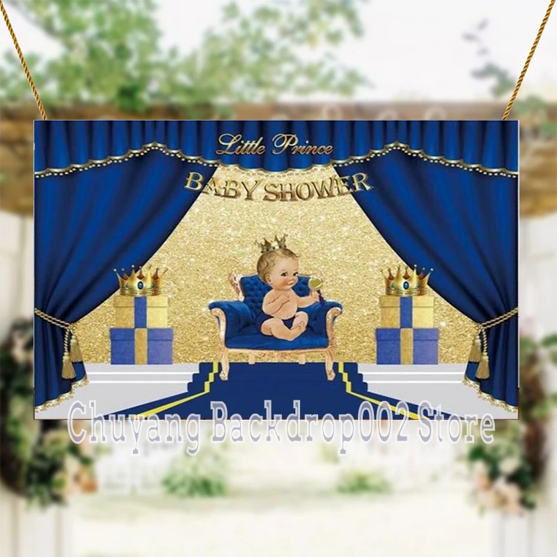 

Baby Shower Crown Backdrop Boys Prince Girls Kids Curtain Flower Happy Birthday Party Decoration Photography Backgrounds Banner