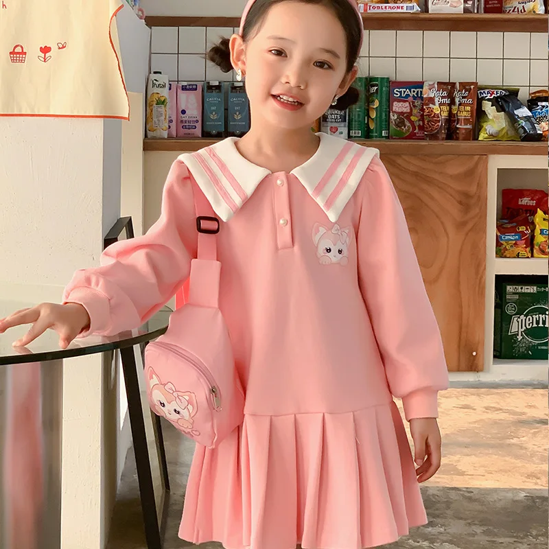 

Girls Lina Bell Dress Spring Autumn Kids Cute Cartoon Print Preppy Style Dresses Vestidos Send Bag 2-6Y Children Disney Clothes