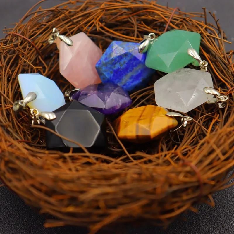 

Wholesale 5pcs/pack Natural Gem Stone Crystal Pendant 25mm Hexagram Gemstone Healing Charkra for necklace