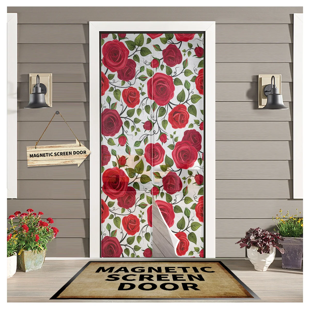 

Занавеска на дверь в виде красной розы на День святого Валентина, кухонная Магнитная сетчатая шторка с защитой от комаров для экрана и окон