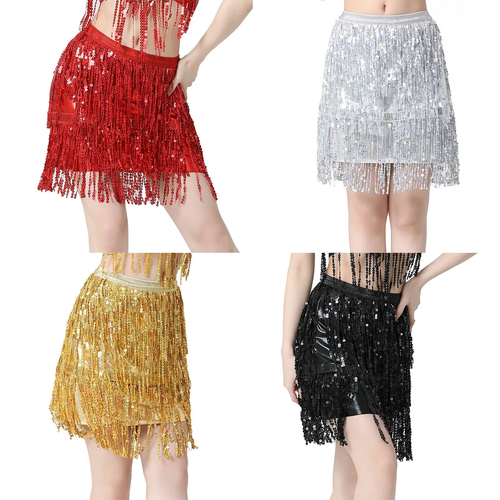 

Women'S Sequin Bag Hip Skirt Belly Dance Hip Skirt Flow Su Sequin Wrap Women'S Skirt Sequin Midi Skirt Elastic Bed Skirt