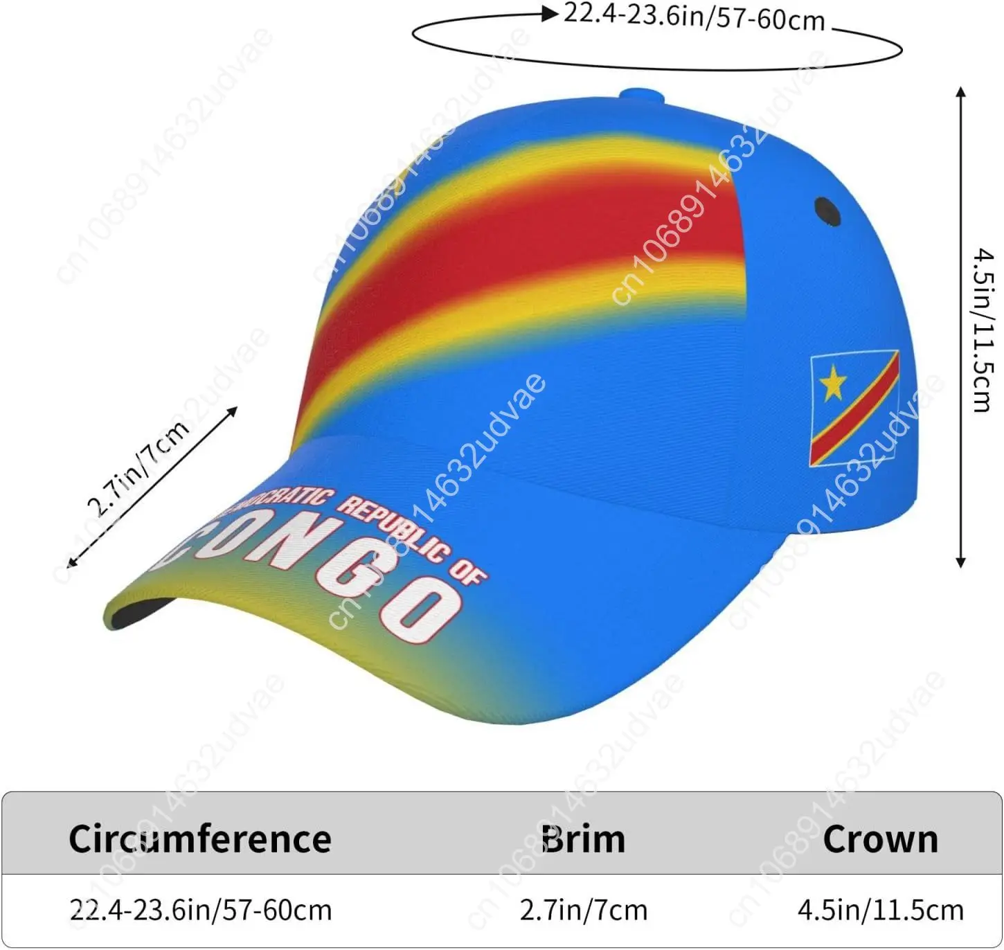 Бейсбольные кепки с градиентом цвета и флагом Демократической Республики Конго