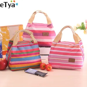 Изолированная женская сумка для ланча в полоску, сумка для охлаждения еды для пикника, Ланч-бокс для детей, девушек, женщин, мужчин и детей, Симпатичные сумки-шопперы