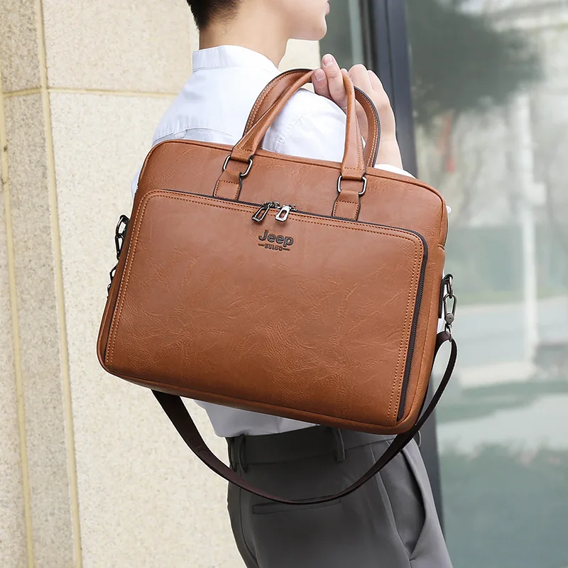 Men'S Executive Briefcase Leather Handbag Computer Laptop Document Shoulder Business Messenger Crossbody Side Briefcase Bag