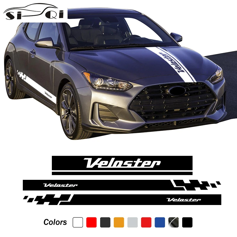

Racing Sport Rally Car Hood Decal Bonnet Body Kit Side Stripes Skirt Sticker For Hyundai Veloster N JS FS Turbo Accessories