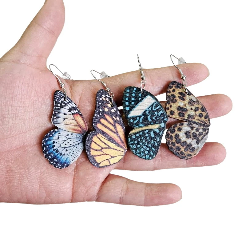 Винтажные красочные деревянные серьги в виде крыльев бабочки для женщин крутые