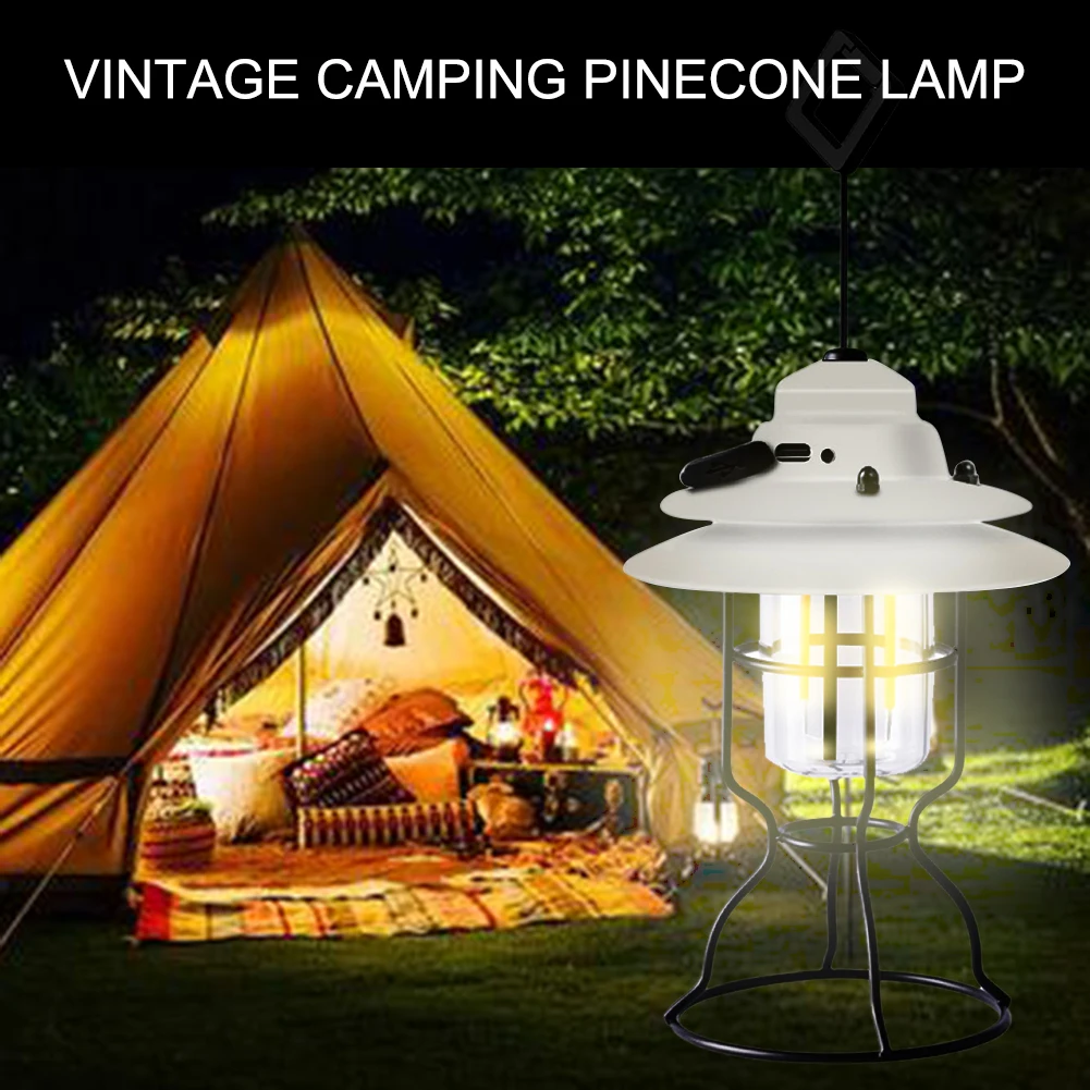 

Retro Camping Pine Cone Lamp USB Rechargeable LED Waterproof Atmosphere Lighting Lamp Outdoor Portable Vintage Horse Lantern