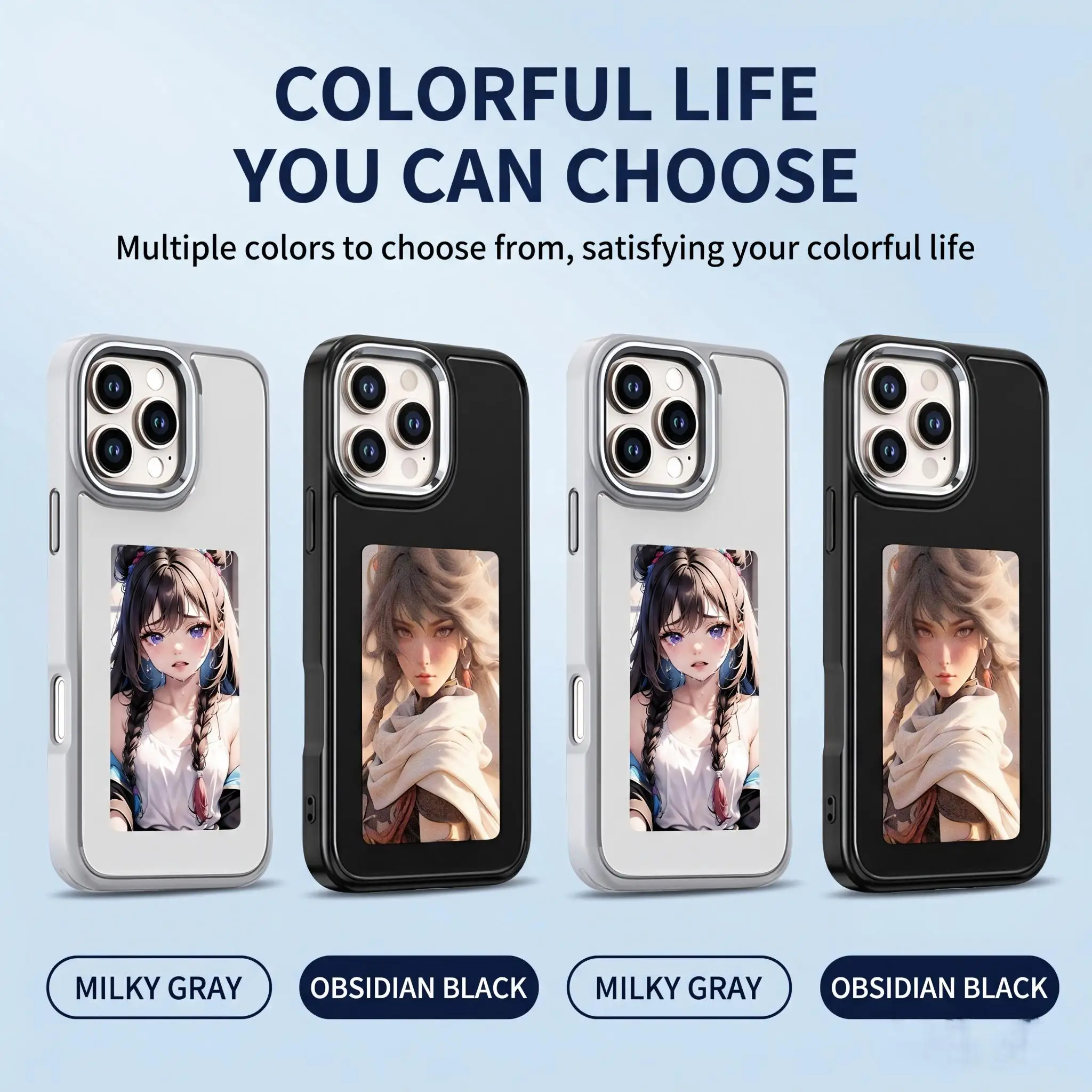 Фото Чехол для телефона с NFC и 4-цветным E-Ink дисплеем для iPhone 13/14/15/16 Pro, умный защитный чехол с возможностью персонализации и нанесения фото, приятный на ощупь №4