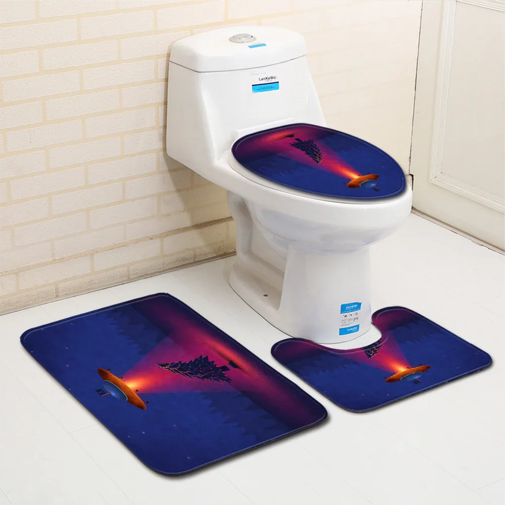 

Рождественский красный коврик для ванной из трех предметов