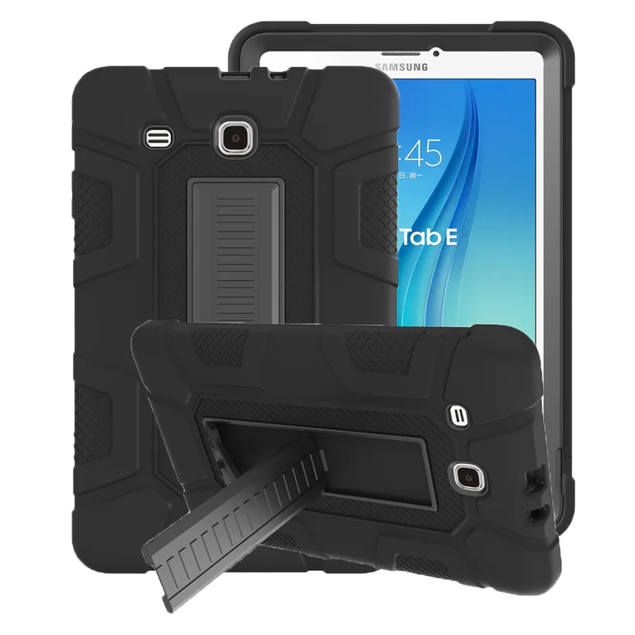 

For Samsung Galaxy Tab E 9.6 SM-T560 T561 Rugged Hybrid Armor Case Shock-Absorption Silicone+PC Cover With Kickstand + Pen Film