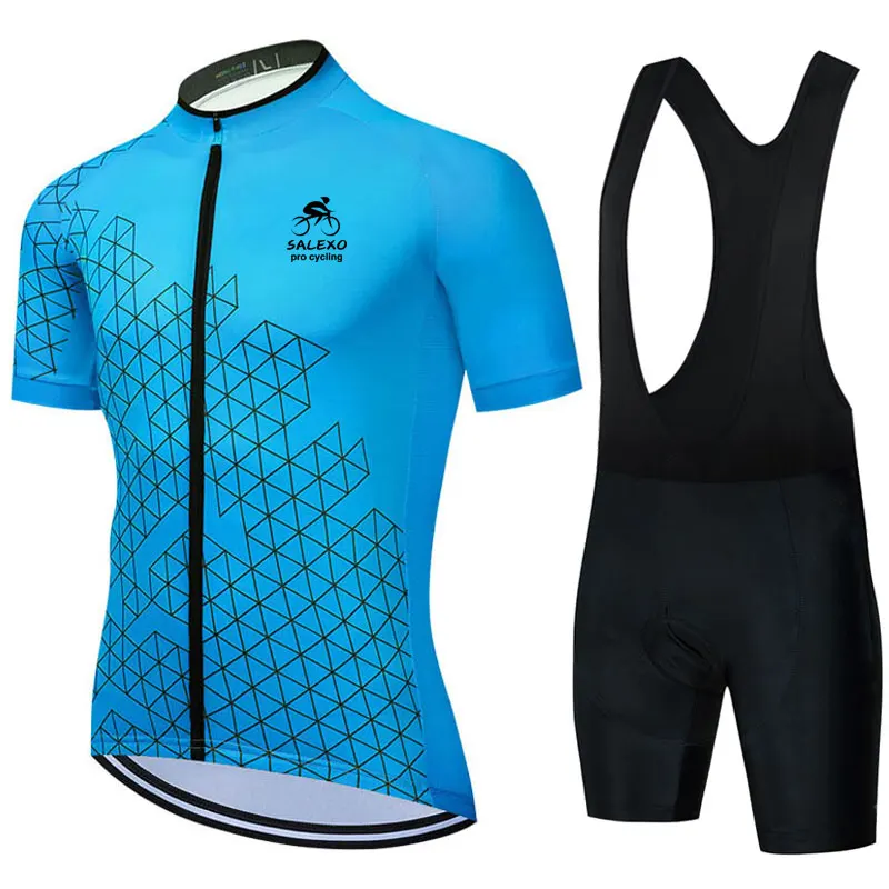 

Blue Cycling Clothings 2022 Men Salexo Summer Quick Dry Short Sleeve Cycling Jersey Set MTB Maillot Ropa Ciclismo Bicycle Wear
