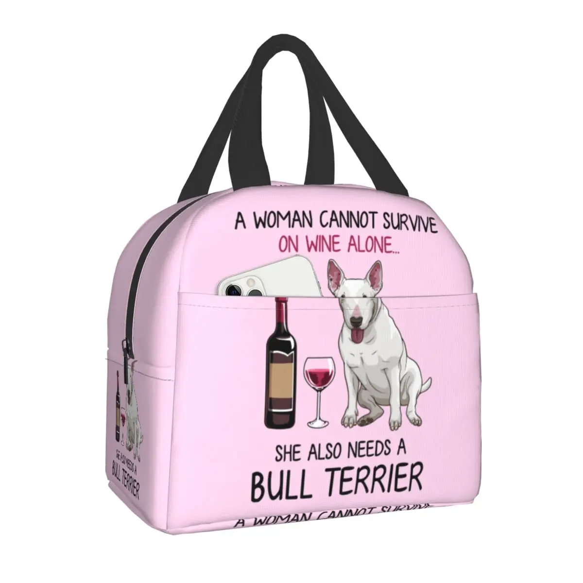Bull Terrier And Wine Funny Dog Insulated Lunch Bag for Women Cooler Thermal Lunch Box Camping Travel Tote Picnic Storage Bag