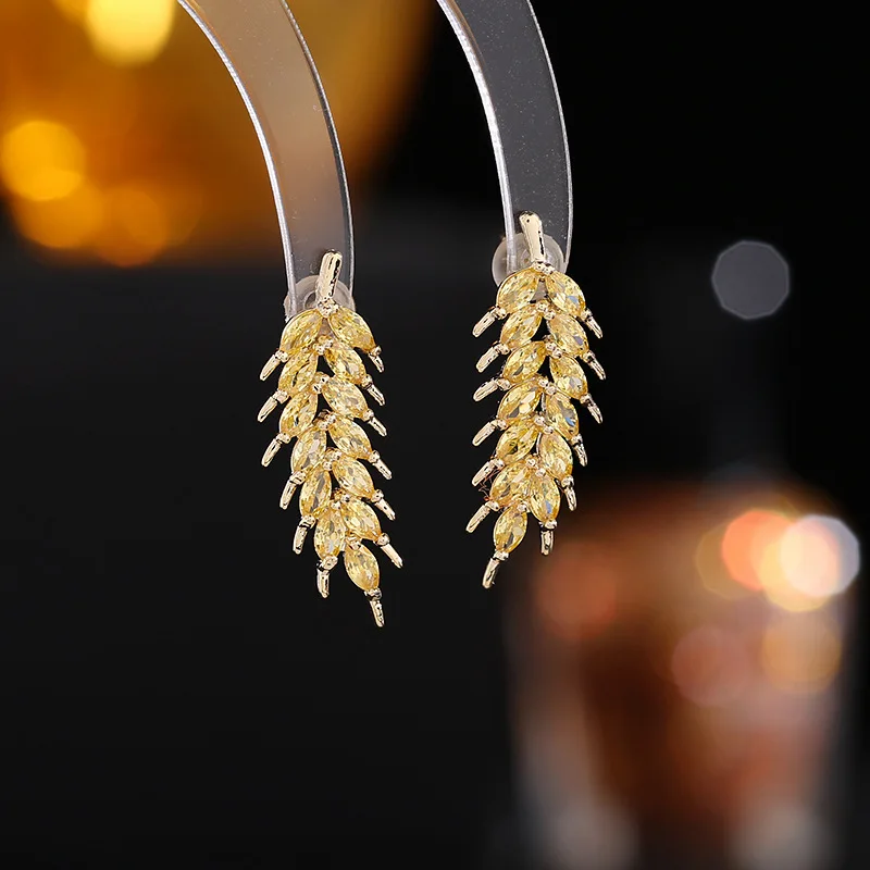 

Bilincolor Light Luxury Zircon Wheat Ears Earrings for Wedding or Party