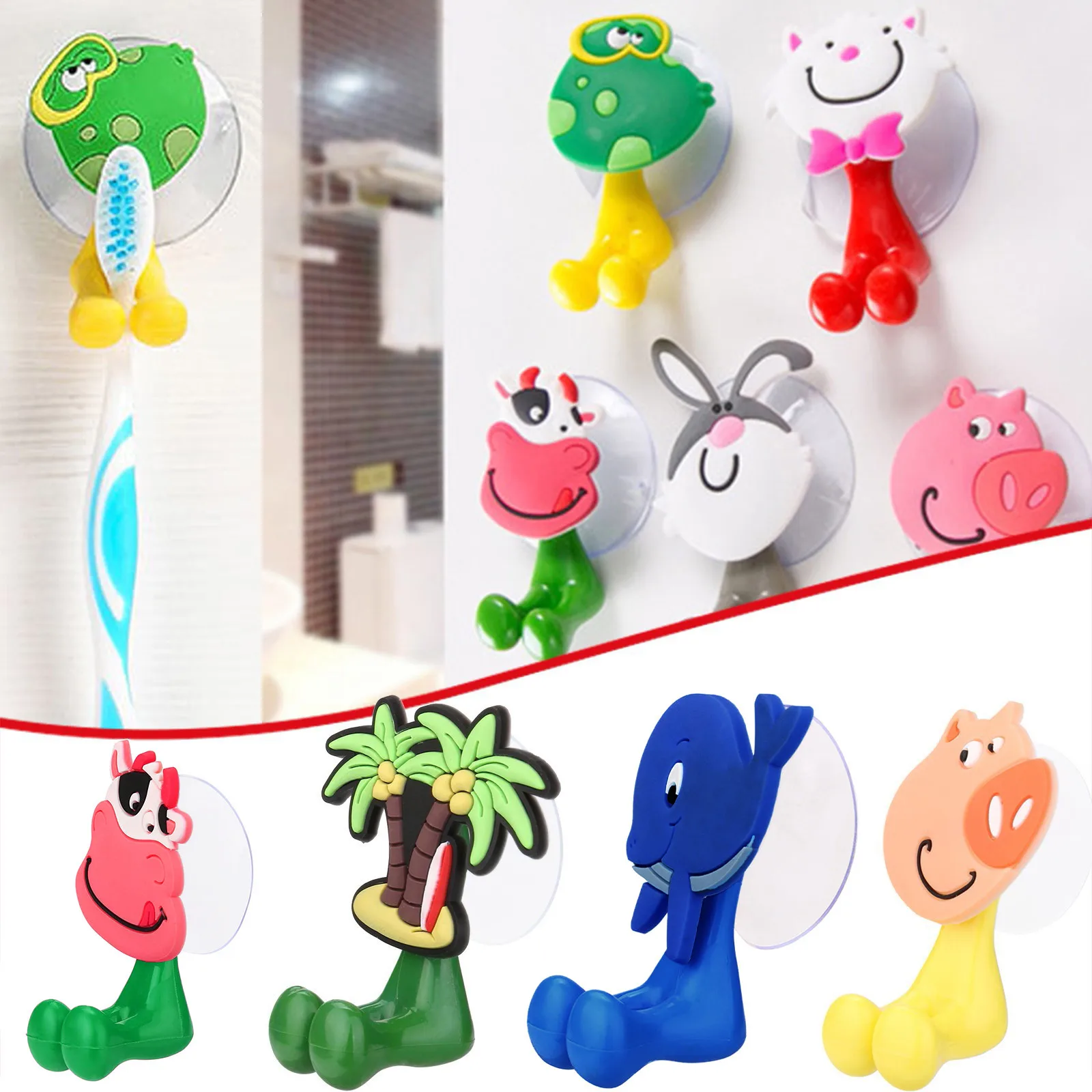 

Newest 3D Cartoon Animal Cute Sucker Toothbrush Wall Holder Suction Cup Bathroom Home & Living Bathroom Accessories