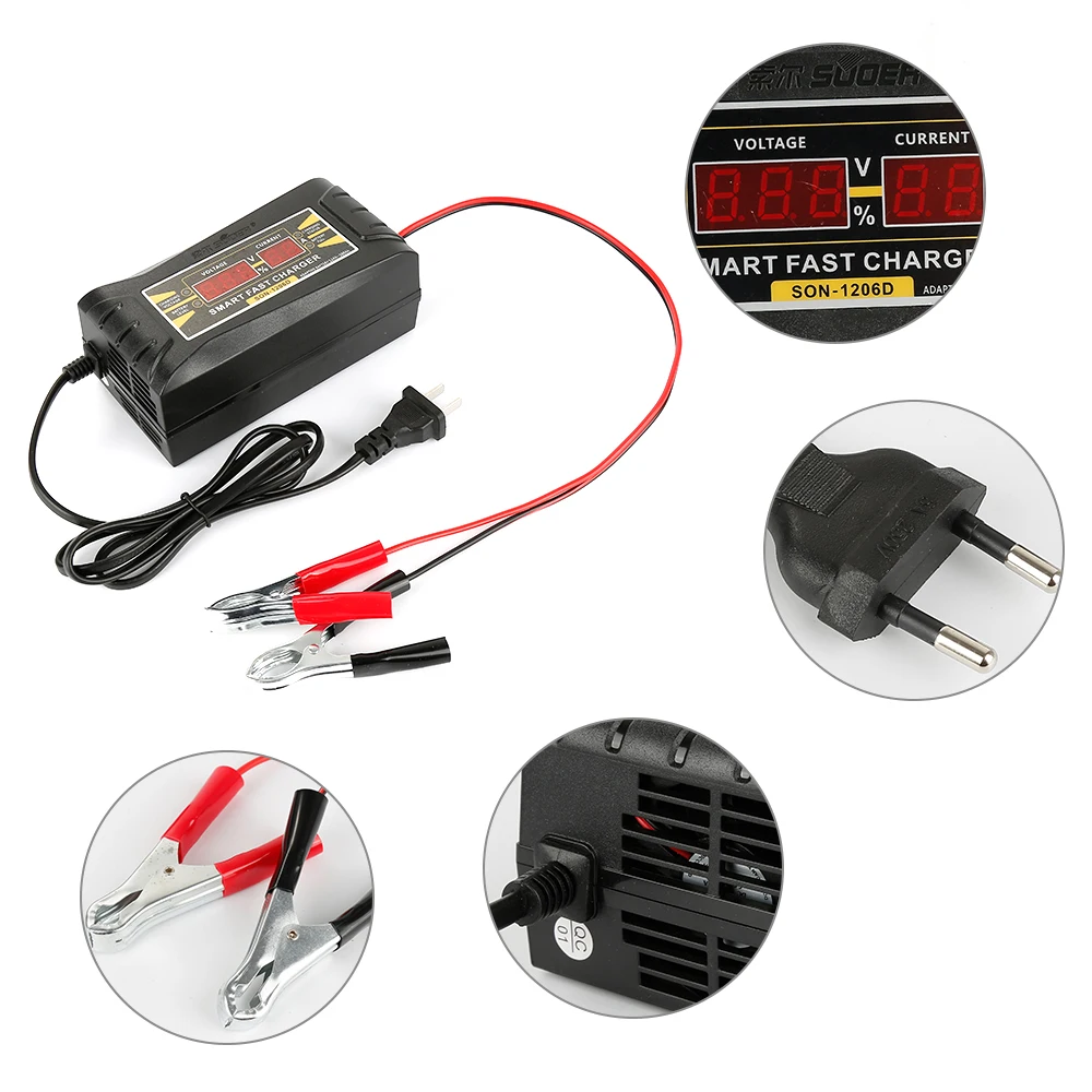 New Automatic Smart Repair Lead-acid Agm Gel Battery Charger 3 Stage 12V Motorcycle Car Battery Charger LED Display