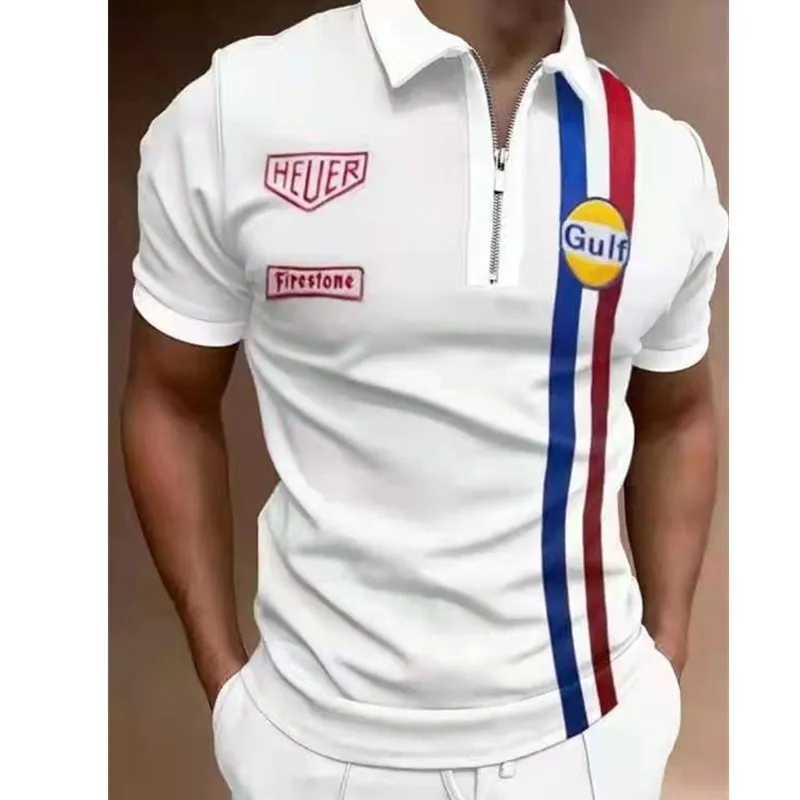 

GULF Summer Haiyou Daily Casual Street Zipper Polo Shirt Men's Lapel Fashion Casual Slim Fit Breathable