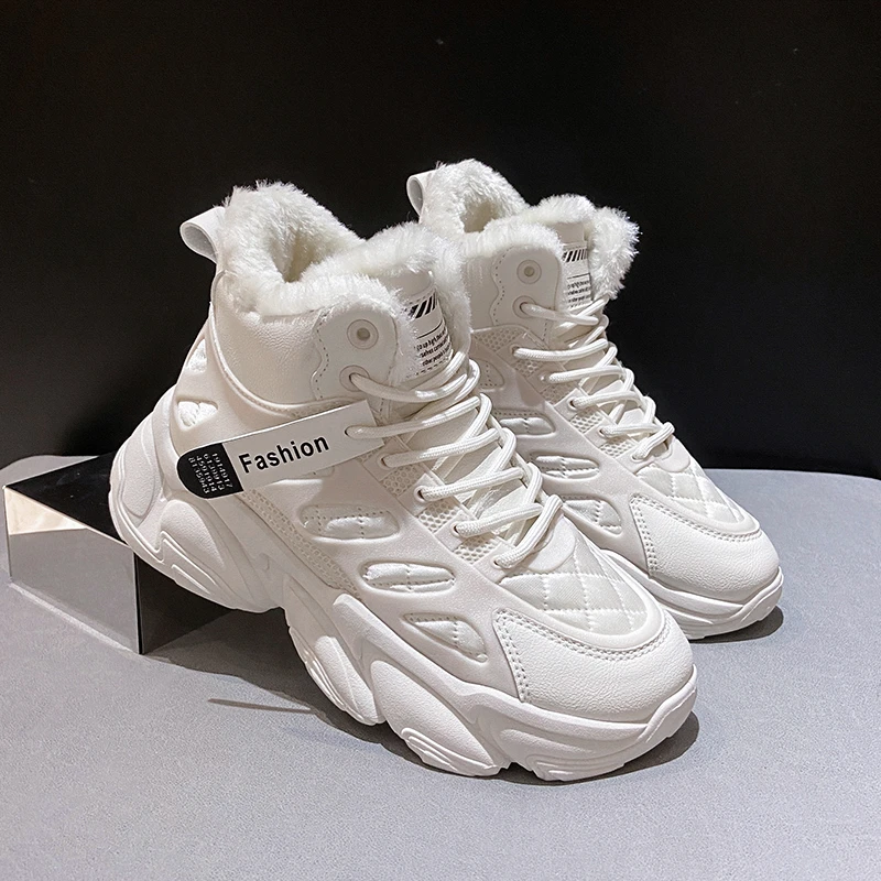

Женские кроссовки на платформе, теплые дышащие ботильоны с мехом, повседневная спортивная обувь, Вулканизированная подошва, зимний сезон