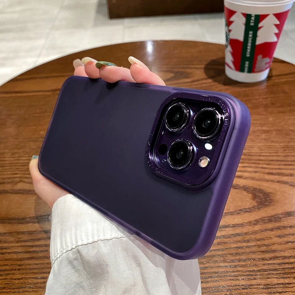 

For iPhone 14 Pro Case luxury Frosted translucent Shockproof Bumper For iPhone 13 12 Pro Max XsMAX XR XS Metal Acrylic Hard Case
