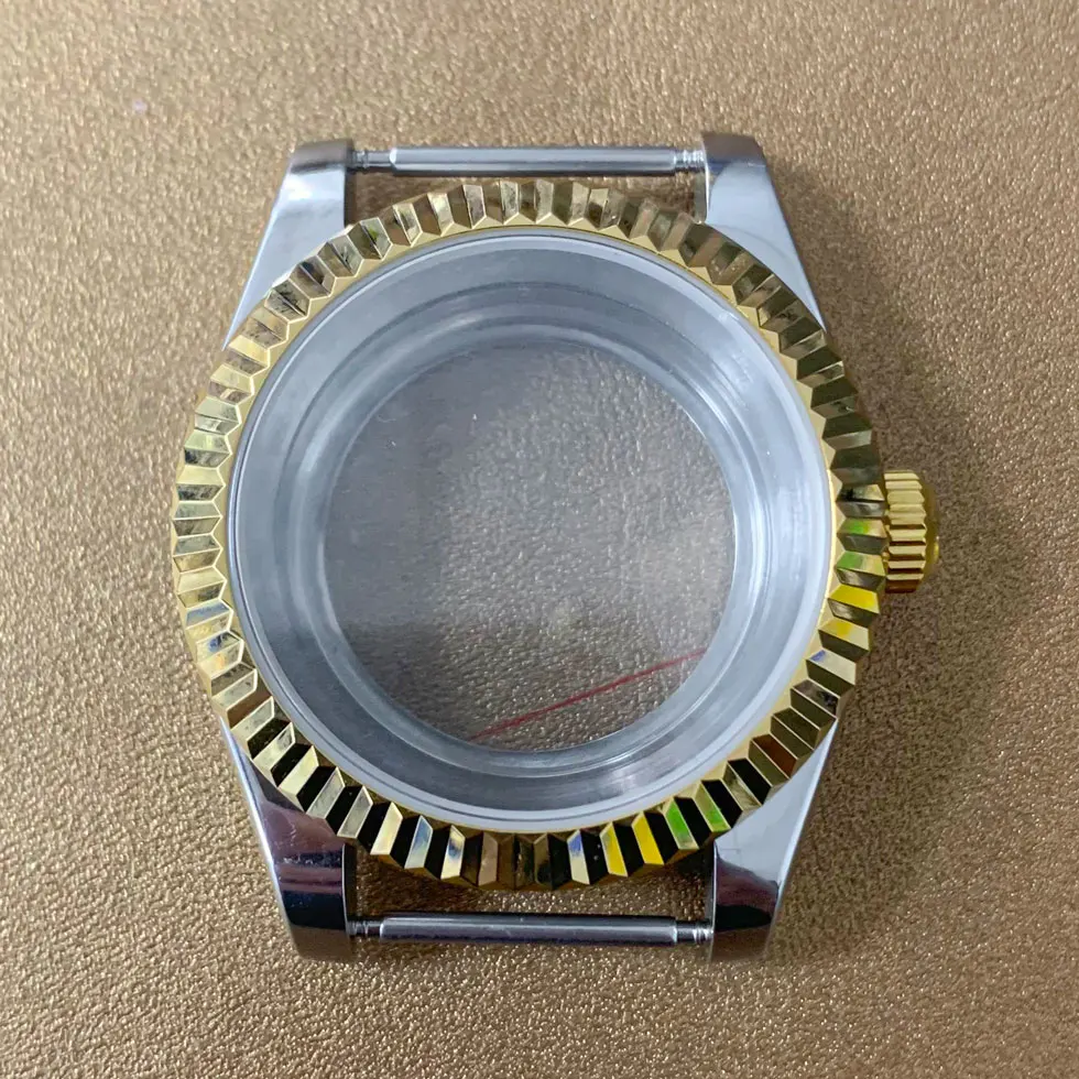 39mm Watch Case Magnifying Glass PVD Stainless Steel Gold Ring See Through Case Sapphire Glass Fit NH35 NH36 Movement