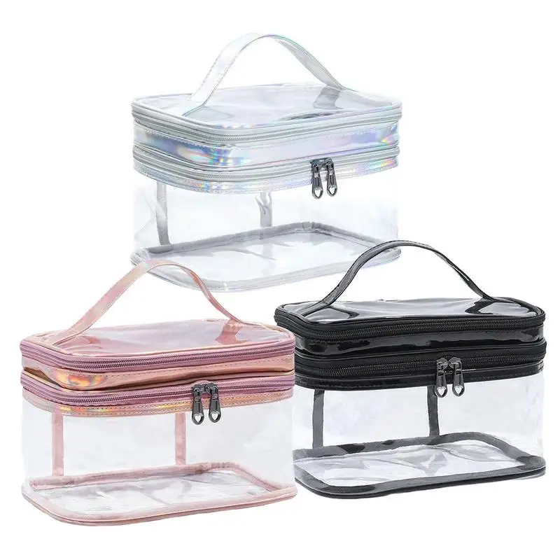 

Прозрачная косметичка, водонепроницаемая двухслойная большая сумка для макияжа, дорожная косметичка, органайзер, косметичка