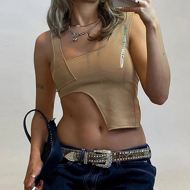 

Y2k Summer New Street Style Asymmetrical Tank Top 2022 Sleeveless Straps Open Back Trend Sexy Harajuku Pullover Casual Slim Vest